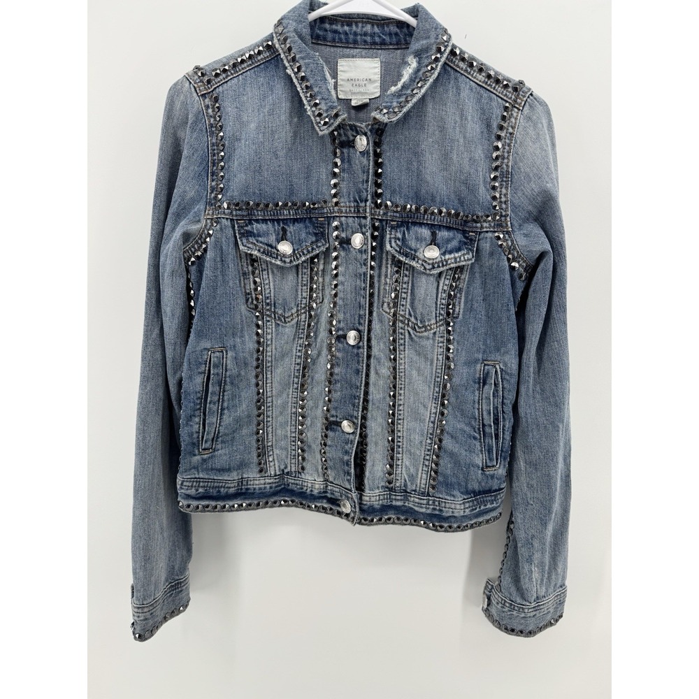 American Eagle Studded Distressed‎ Denim Jacket Small